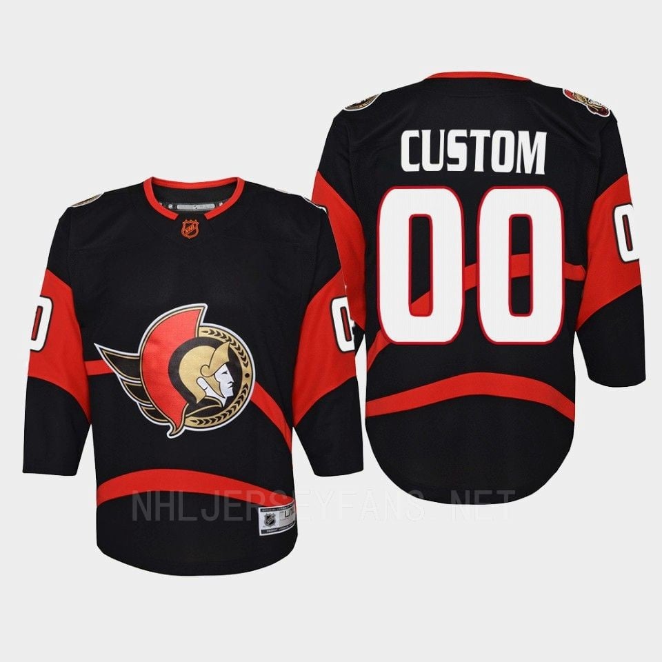 Ottawa Senators 00 Custom Reverse Retro Black Equipment, NHL Jersey Youth