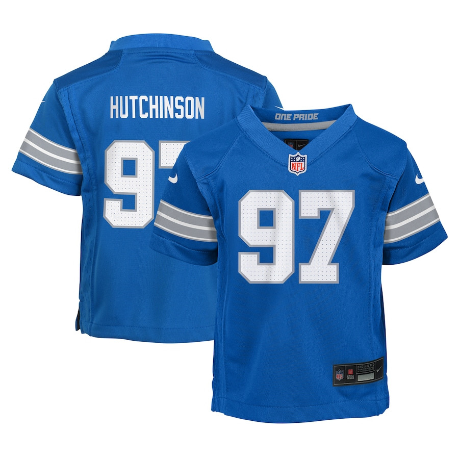 Aidan Hutchinson 97 Detroit Lions Game Blue NFL Jersey Youth
