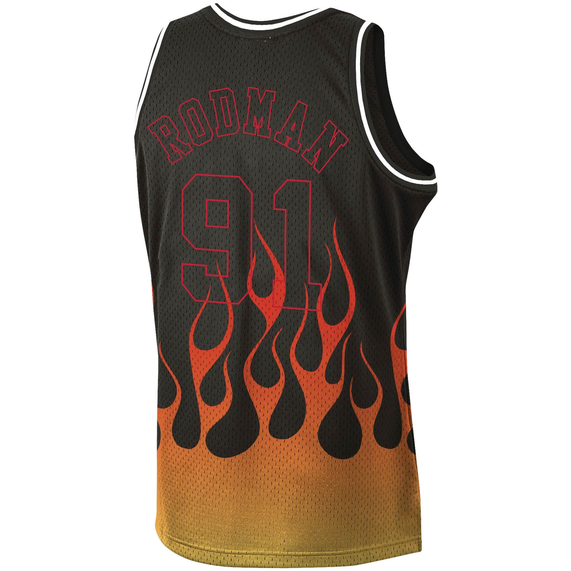 Dennis Rodman Chicago Bulls Mitchell Ness 1997-98 Hardwood Classics Flames Swingman Black NBA Jersey Men's