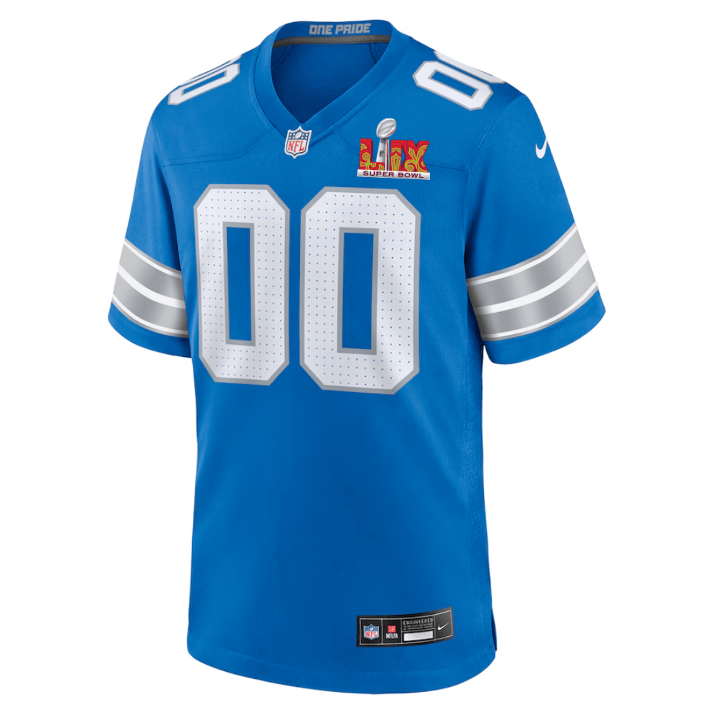 Detroit Lions Super Bowl LIX Patch Game Custom Blue NFL Jersey Men's