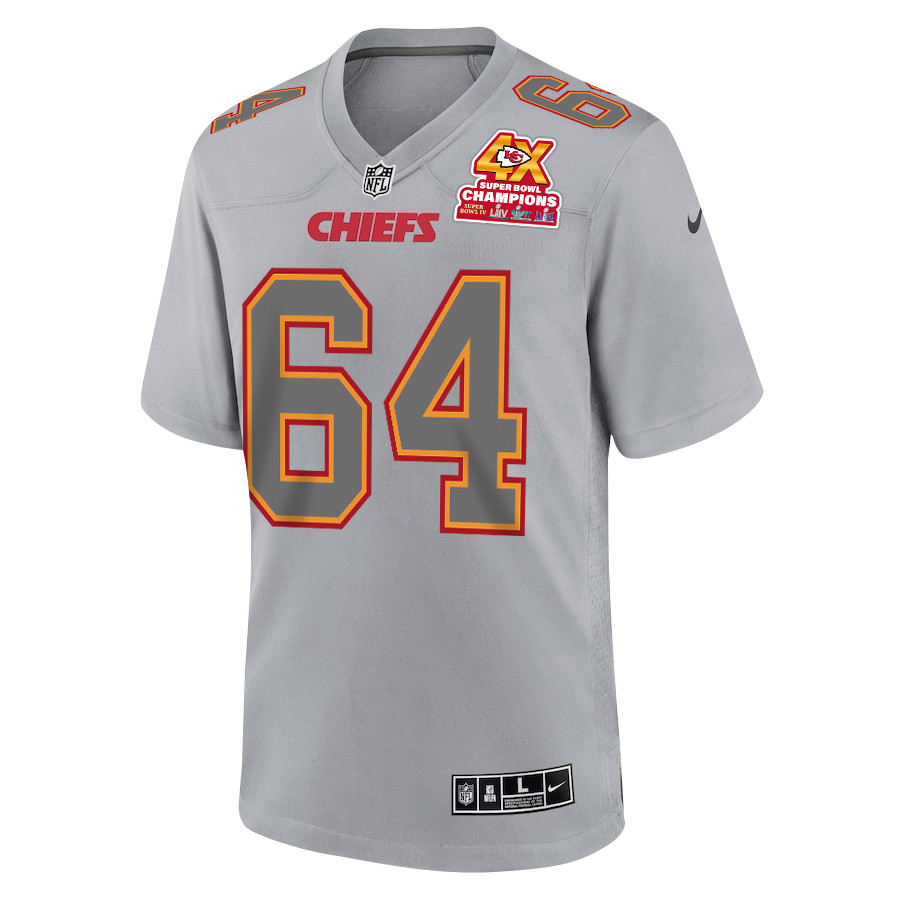 Wanya Morris 64 Kansas City Chiefs Super Bowl LVIII Champions 4X Atmosphere Fashion Game Gray NFL Jersey Men's