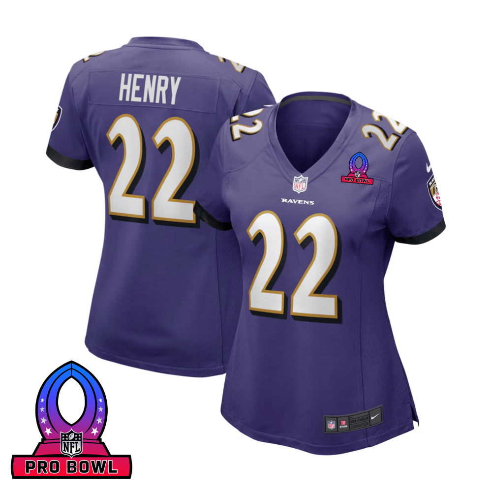 Derrick Henry 22 Baltimore Ravens 2025 Pro Bowl Patch Game Purple NFL Jersey Women's