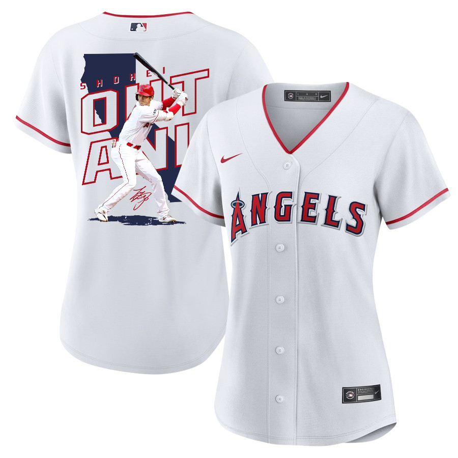 Shohei Ohtani 17 Los Angeles Angels Signed Map 2023 Home Player White MLB Jersey Women's