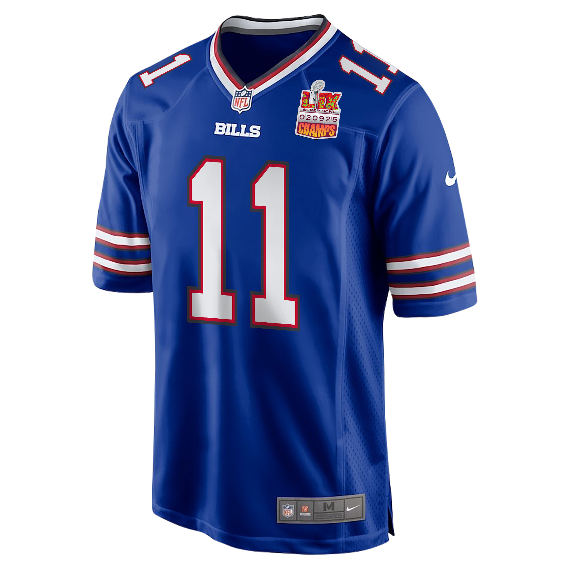 Mitchell Trubisky 11 Buffalo Bills Super Bowl LIX Champions Patch Game Royal NFL Jersey Men's