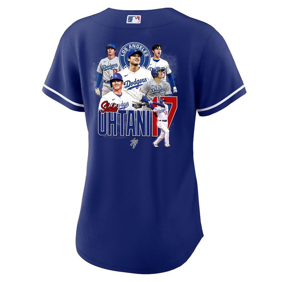 Shohei Ohtani 17 Los Angeles Dodgers Signed Collage Arts 2023 Alternate Royal MLB Jersey Women's