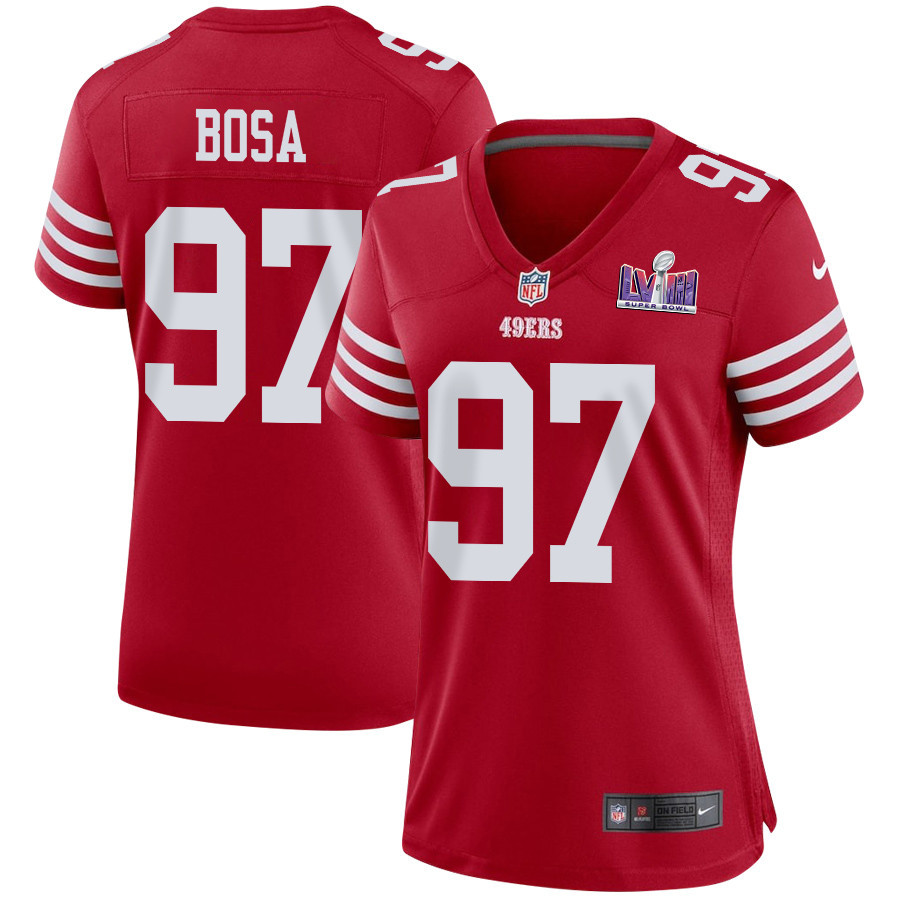 Nick Bosa 97 San Francisco 49ers Super Bowl LVIII Patch Game Scarlet NFL Jersey Women's