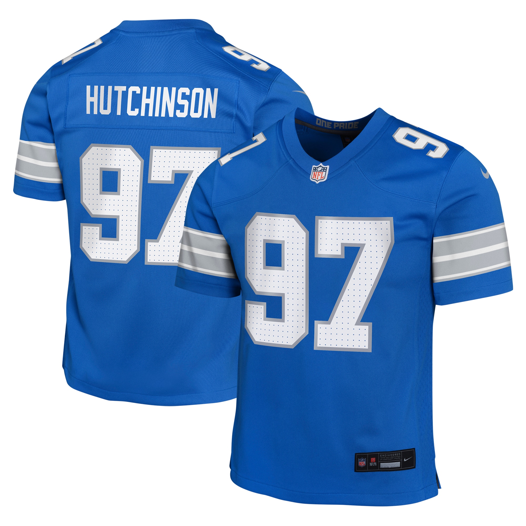 Detroit Lions Aidan Hutchinson Blue Team Player Game NFL Jersey Youth