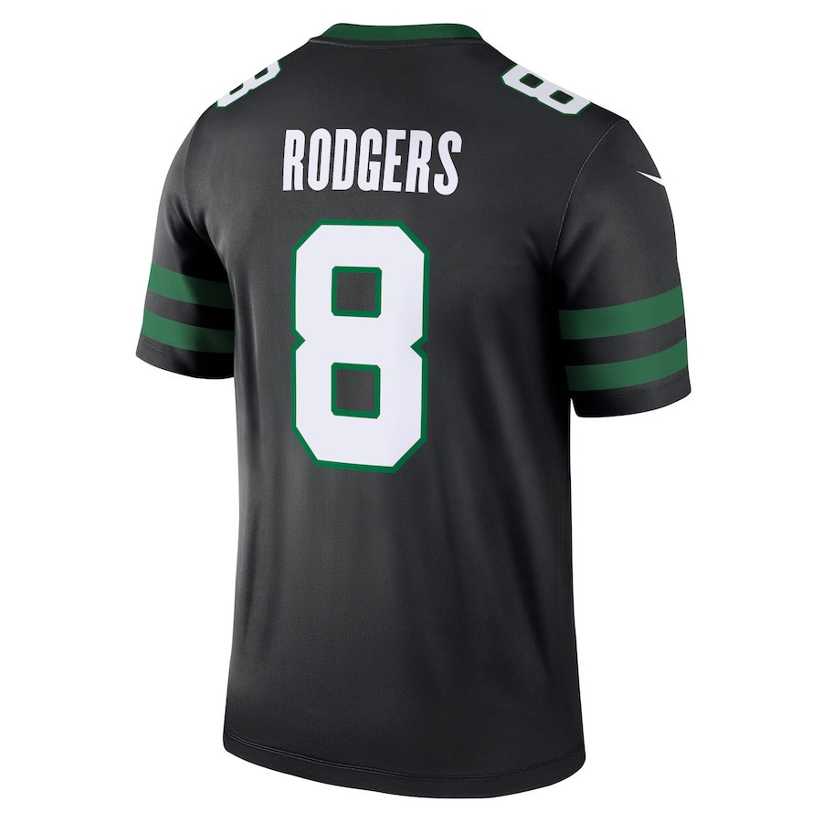 Aaron Rodgers 8 New York Jets Alternate Legend Legacy Black NFL Jersey Men's