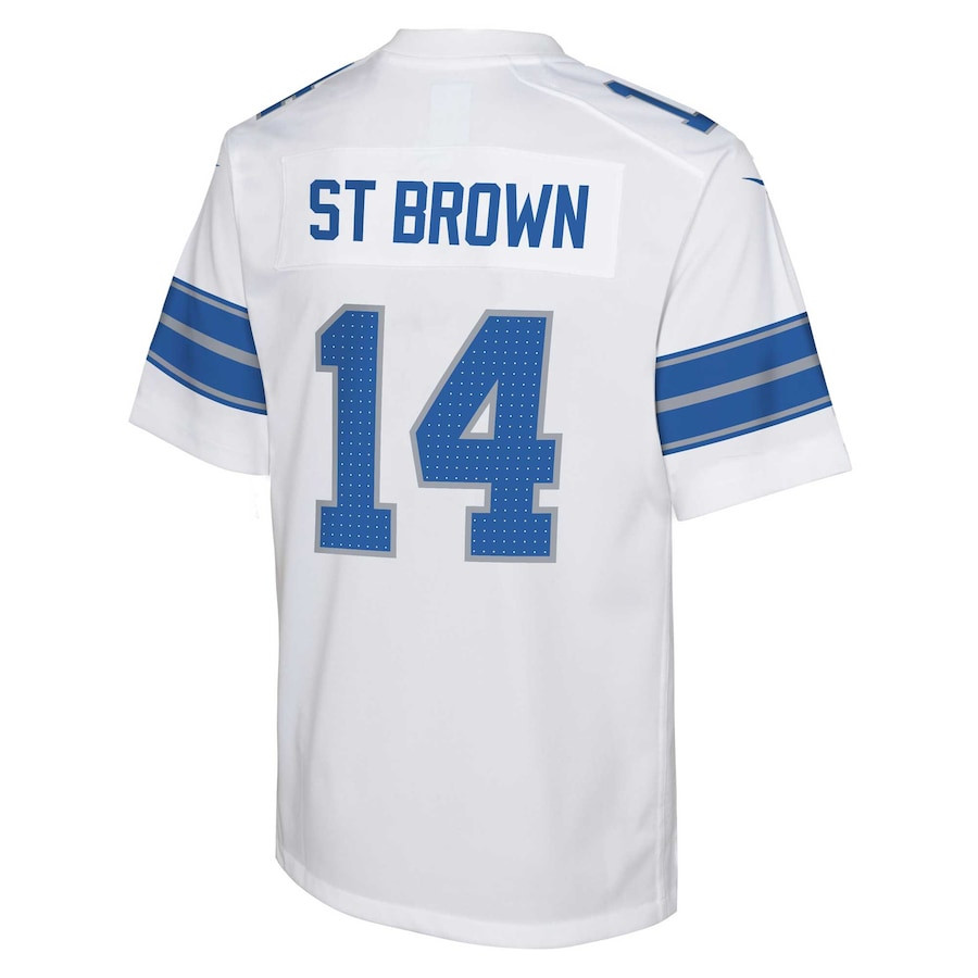 Amon-Ra St. Brown 14 Detroit Lions Player Game White NFL Jersey Youth