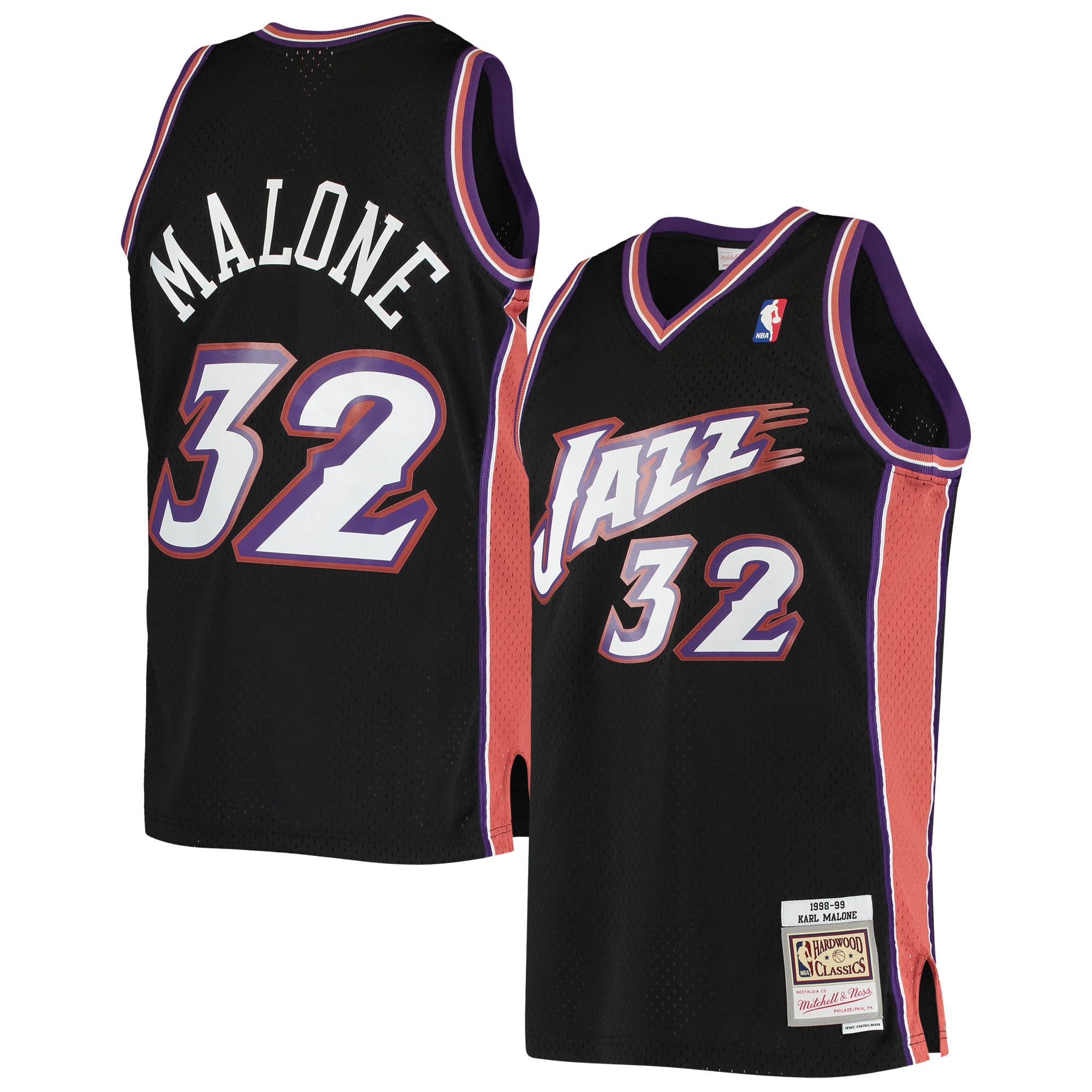 Mitchell Ness Karl Malone Black Utah Jazz 1998-99 Hardwood Classics Swingman NBA Jersey Men's