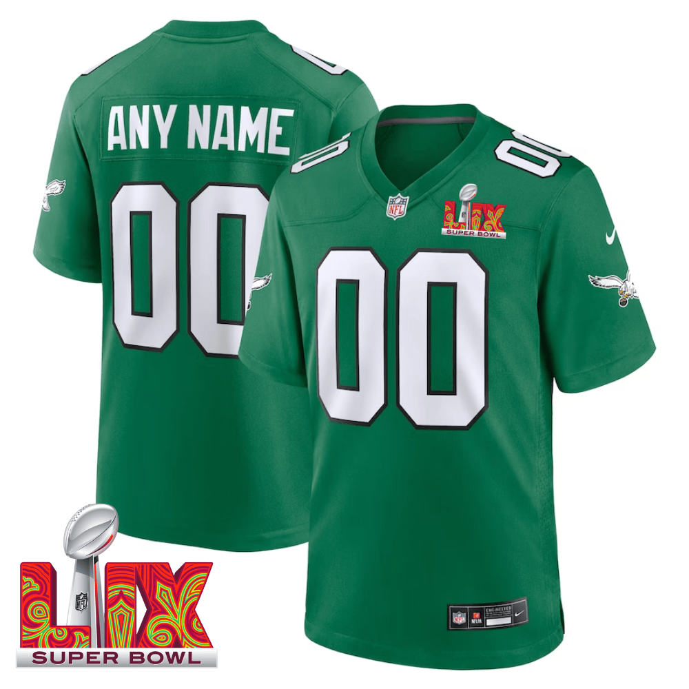 Philadelphia Eagles Super Bowl LIX Patch Alternate Game Custom Kelly Green NFL Jersey Men's