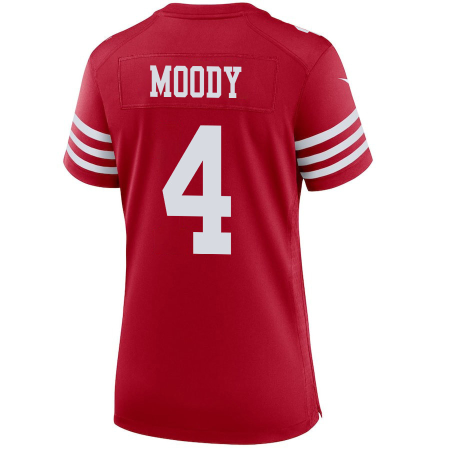 Jake Moody 4 San Francisco 49ers Super Bowl LVIII Patch Game Scarlet NFL Jersey Women's