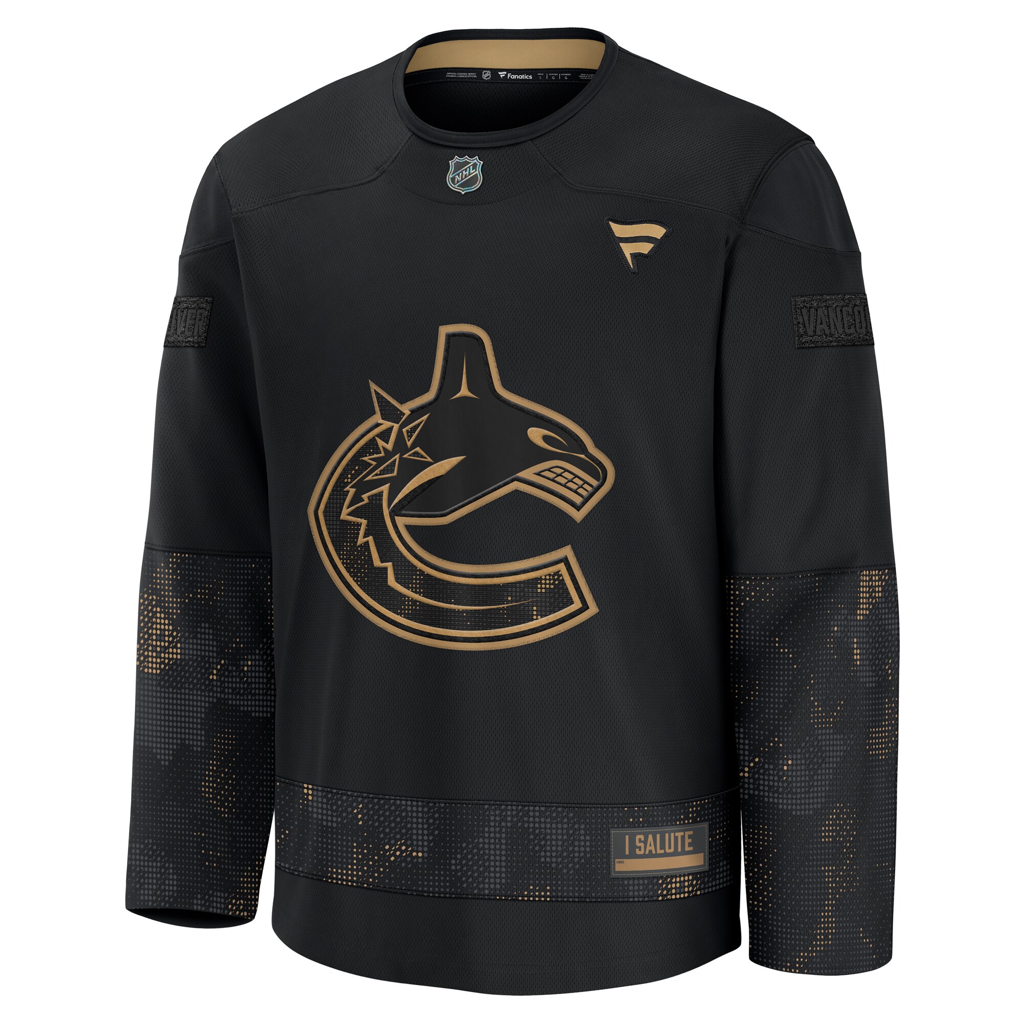 Vancouver Canucks Black 2024 Military Appreciation Practice NHL Jersey Men's