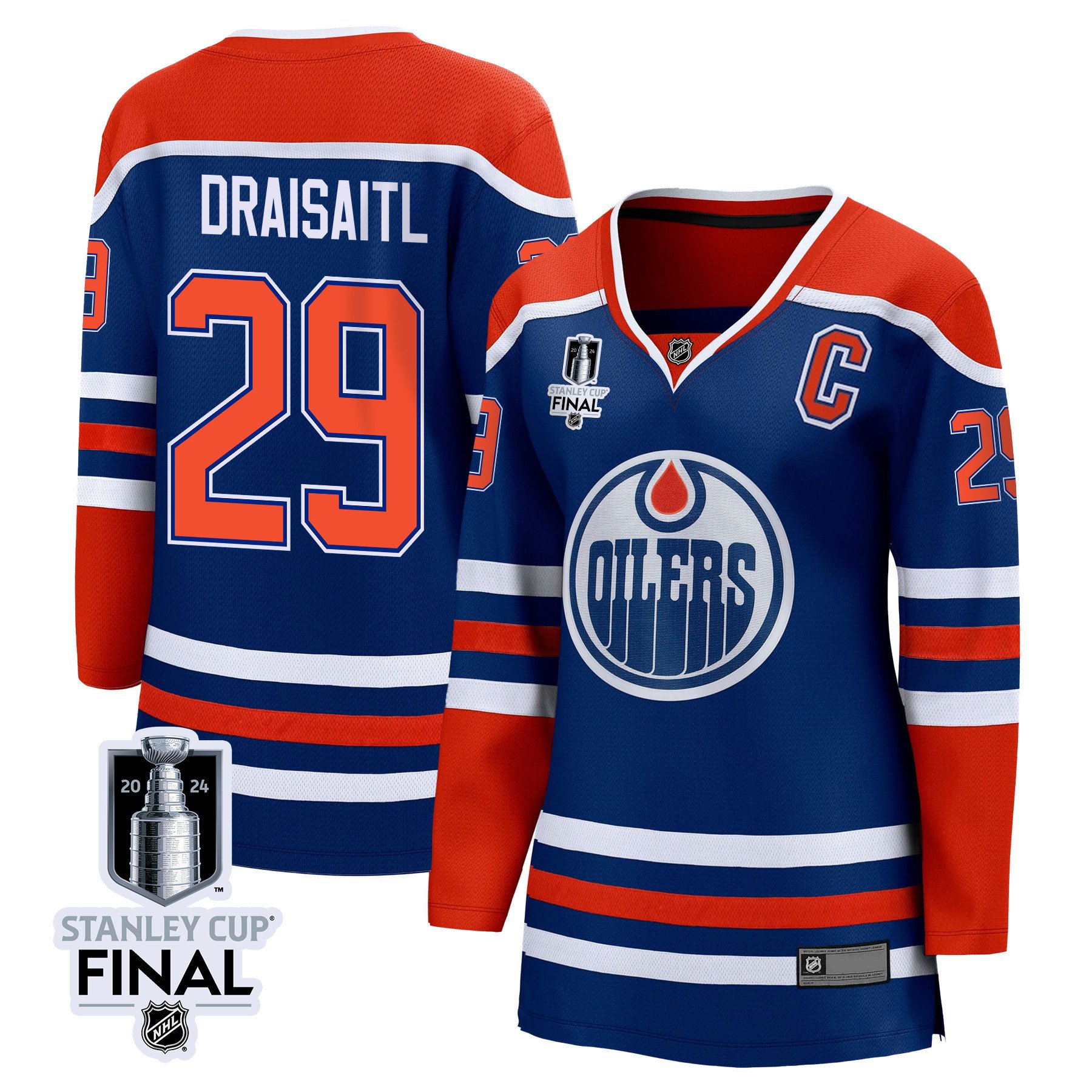 Leon Draisaitl 29 Edmonton Oilers 2024 STANLEY CUP Final Home Royal NHL Jersey Women's