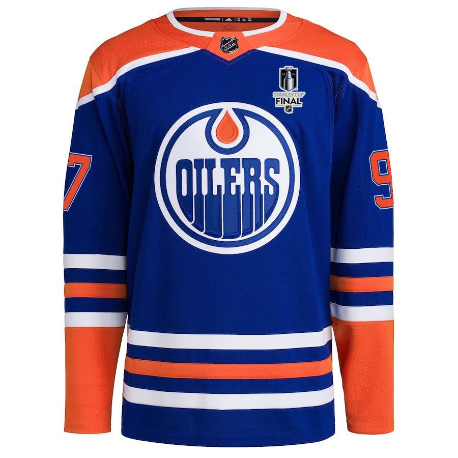 Connor McDavid 97 Edmonton Oilers 2024 STANLEY CUP Final Home Primegreen Royal NHL Jersey Men's