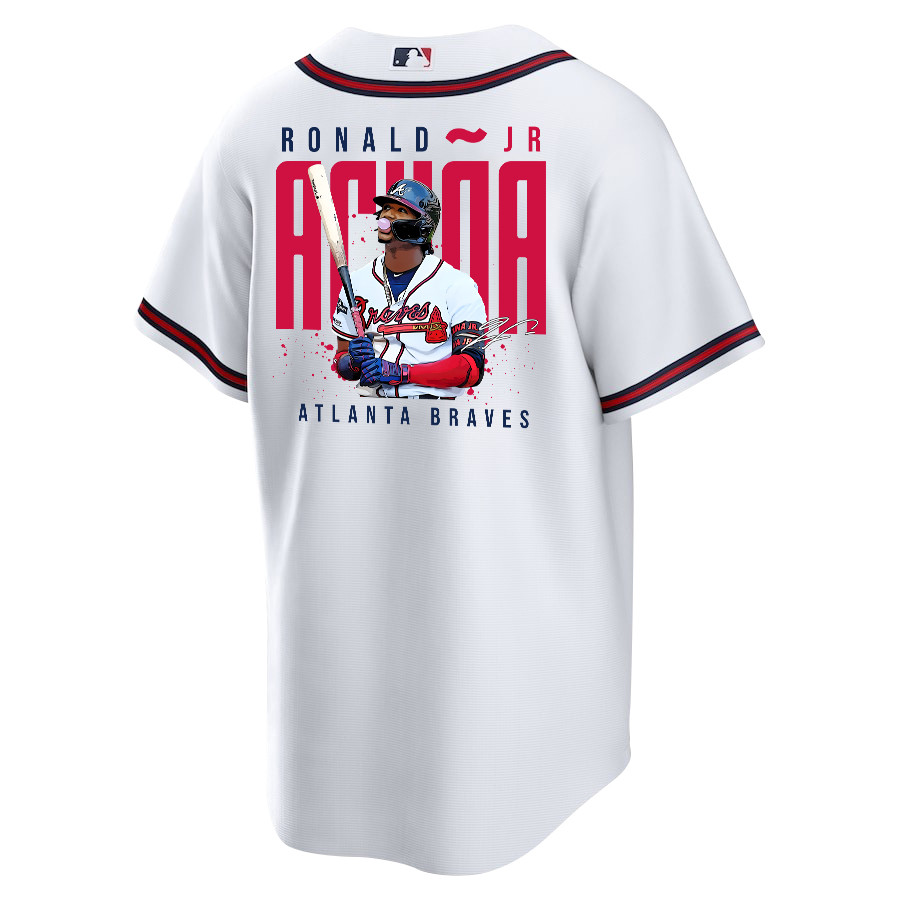 Ronald Acu?a Jr. 13 Atlanta Braves Signed Gum 2023 Home Player White Red MLB Jersey Men's