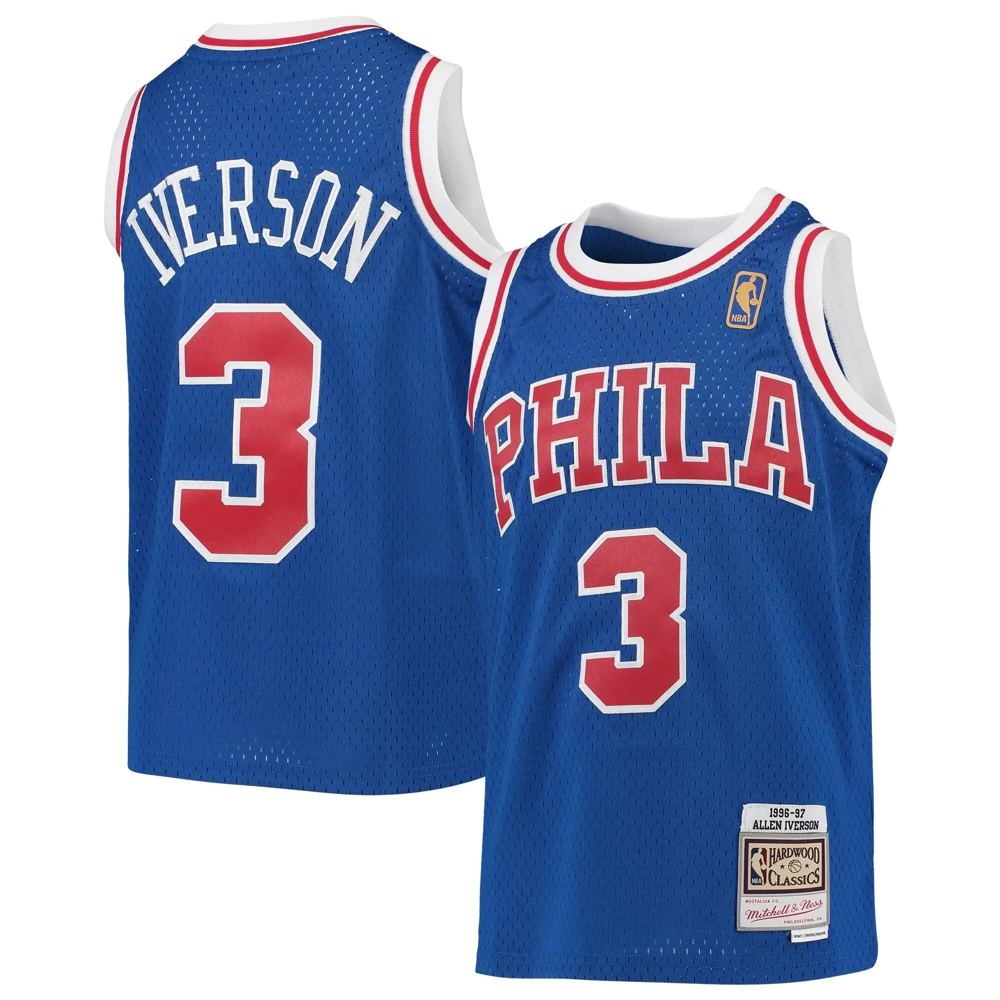 Allen Iverson Philadelphia 76ers Mitchell&Nes 1996-97 Hardwood Classics Swingman Throwback Royal NBA Jersey Youth