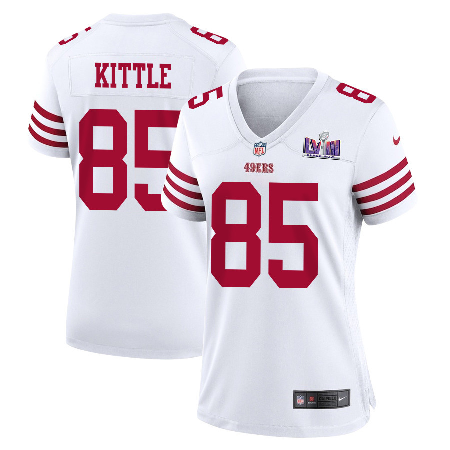 George Kittle 85 San Francisco 49ers Super Bowl LVIII Patch Game White NFL Jersey Women's