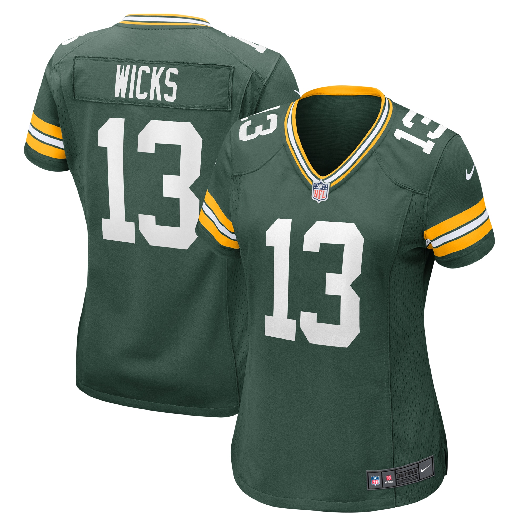 Green Bay Packers Dontayvion Wicks Green Game NFL Jersey Women's