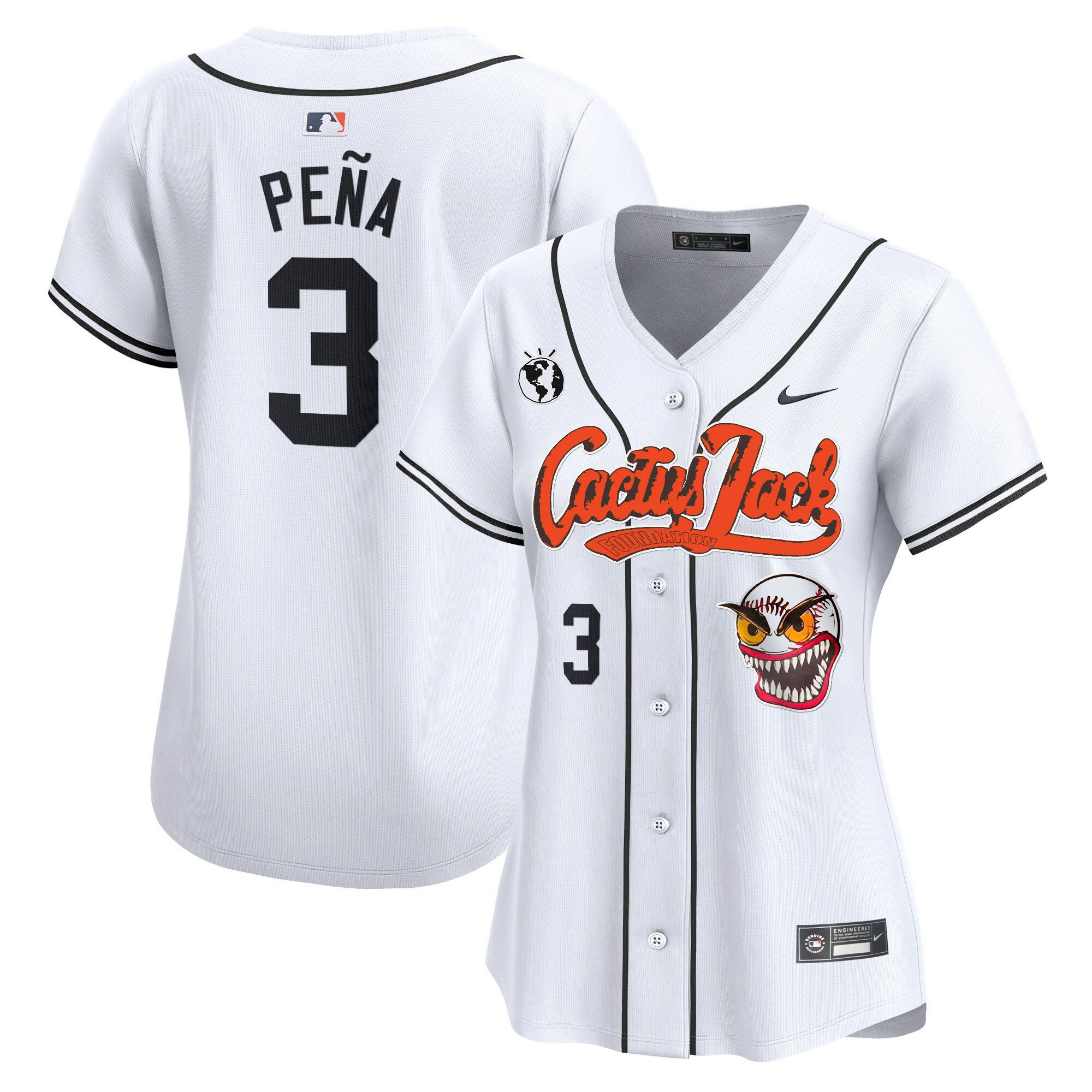 Jeremy Pena 3 Houston Astros Cactus Jack Patch White MLB Jersey Women's