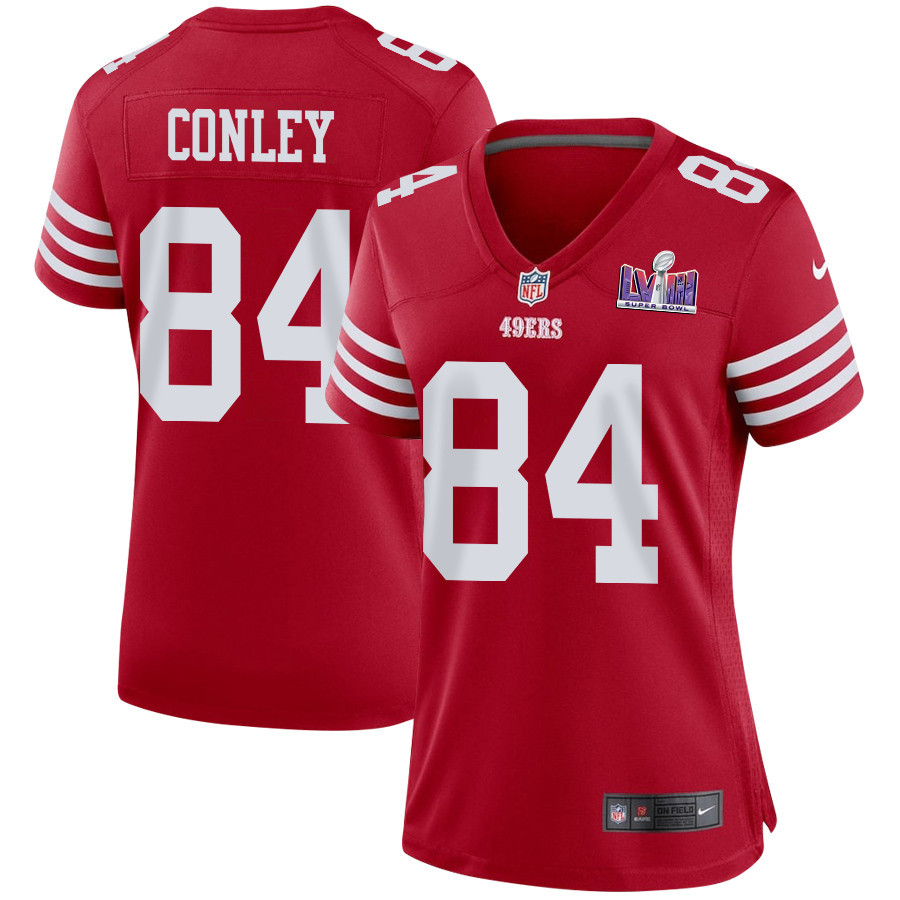 Chris Conley 84 San Francisco 49ers Super Bowl LVIII Patch Game Scarlet NFL Jersey Women's