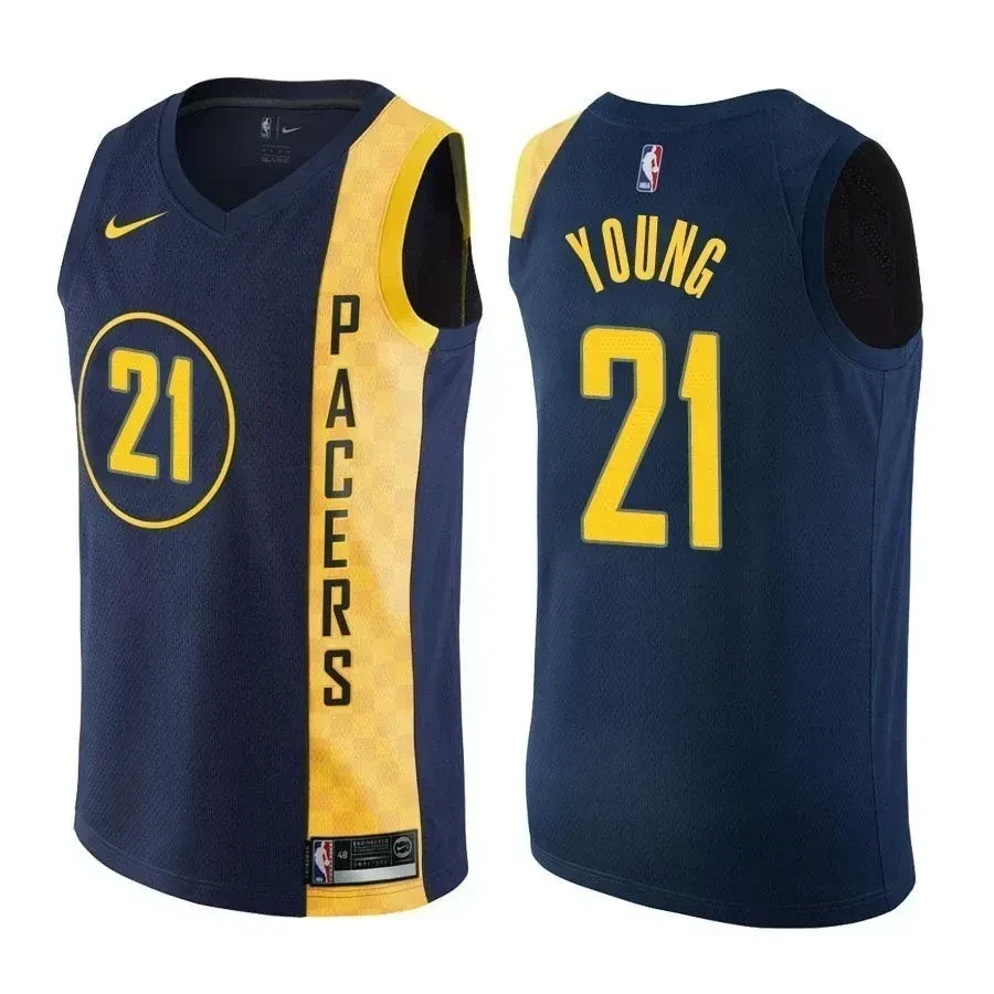 Indiana Pacers Thaddeus Young 21 City Edition Navy NBA Jersey Men's