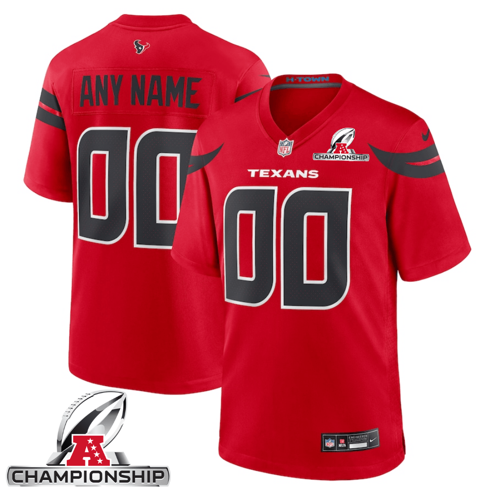 Houston Texans AFC Championship Patch Alternate Game Custom Red NFL Jersey Men's