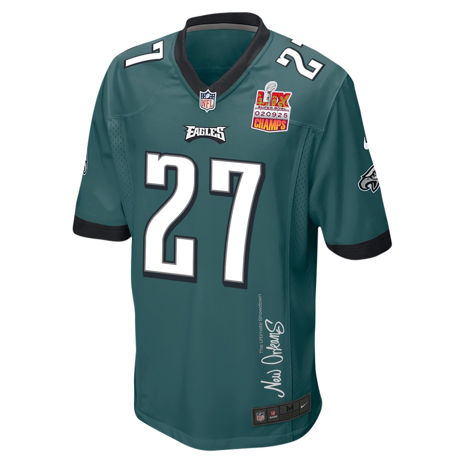 Quinyon Mitchell 27 Philadelphia Eagles Super Bowl LIX Champions Patch New Orleans The Ultimate Showdown' EMBROIDERED Game Midnight Green NFL Jersey Men's