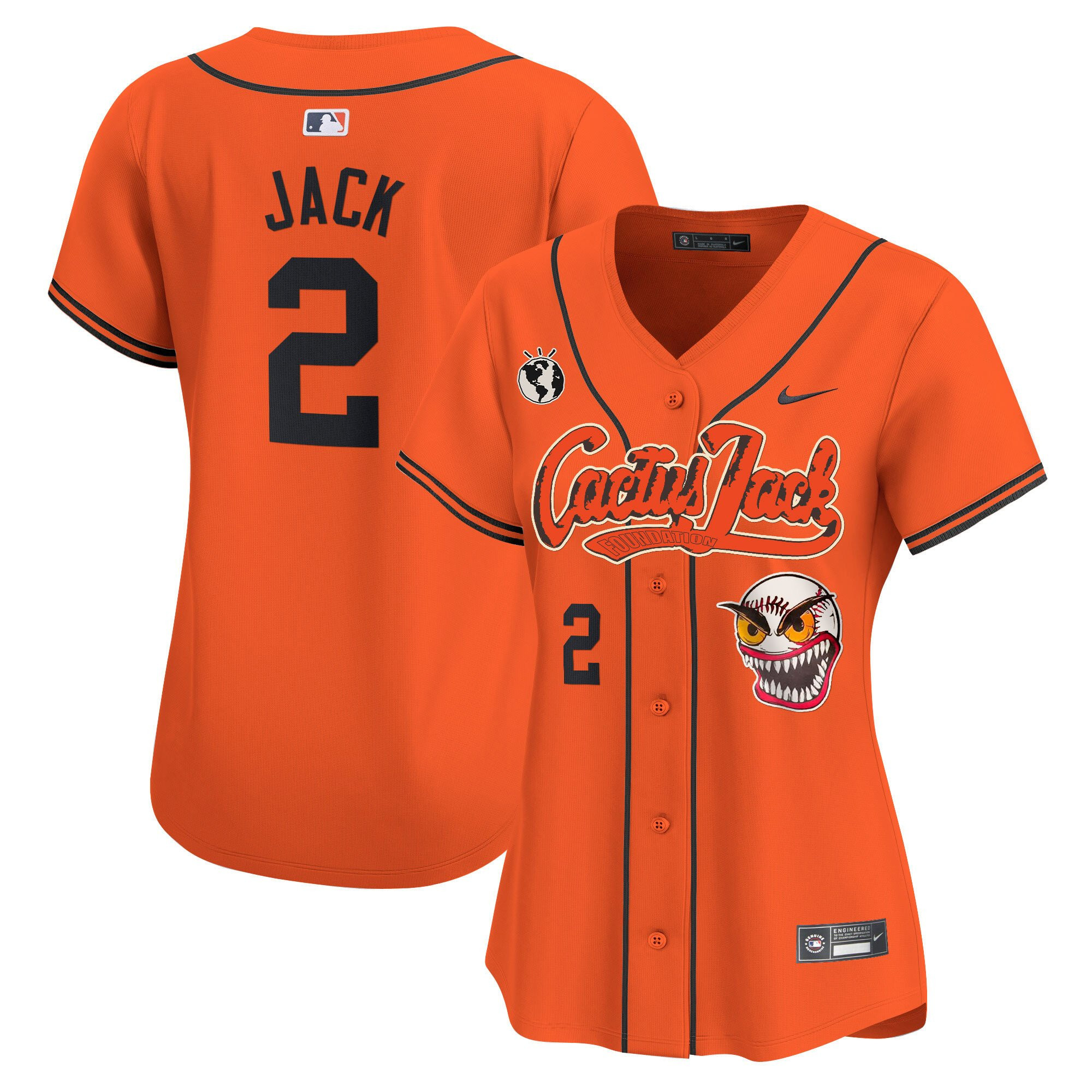 Jack 2 Houston Astros Cactus Jack Patch Orange MLB Jersey Women's