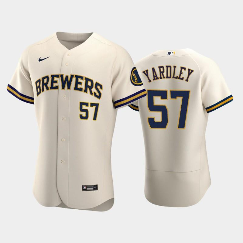 Milwaukee Brewers 57 Eric Yardley Home Team Cream MLB Jersey Men's