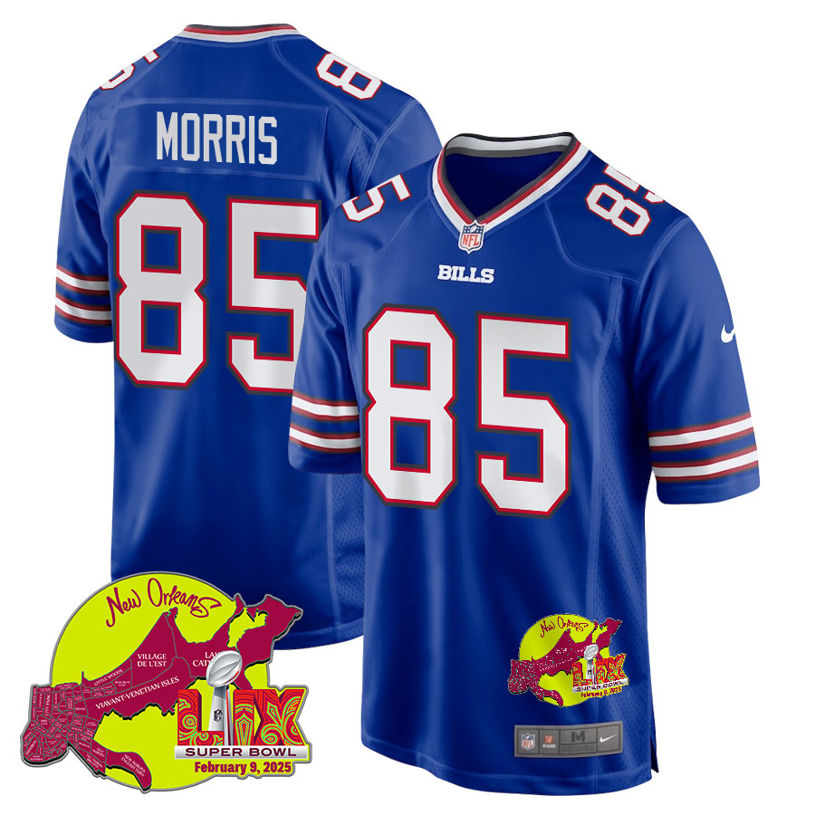 Quintin Morris 85 Buffalo Bills Super Bowl LIX New Orleans Patch Game Royal NFL Jersey Men's