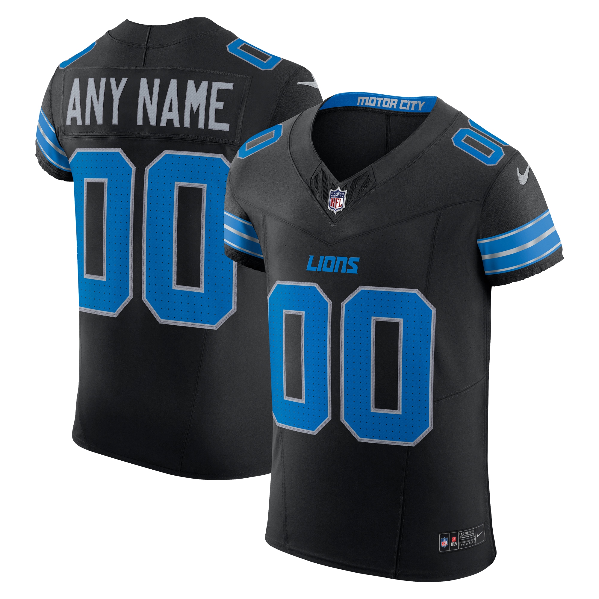 Detroit Lions Black Alternate Vapor F.U.S.E. Elite Custom NFL Jersey Men's
