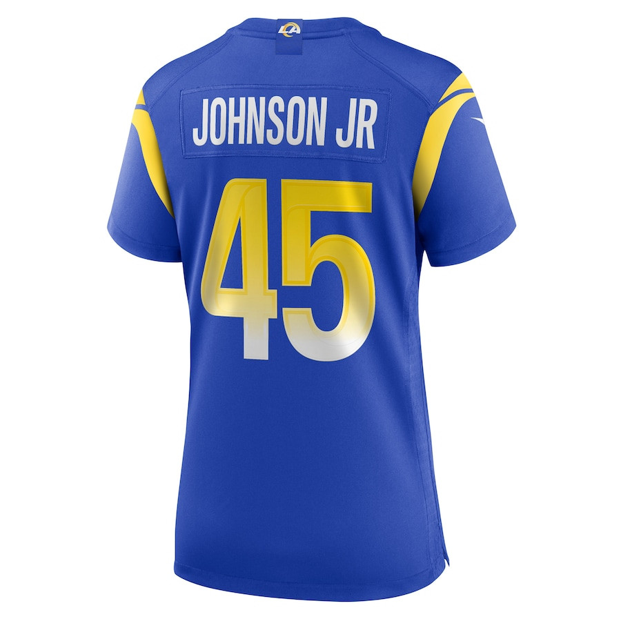 Neal Johnson Jr 45 Los Angeles Rams Game Royal NFL Jersey Women's