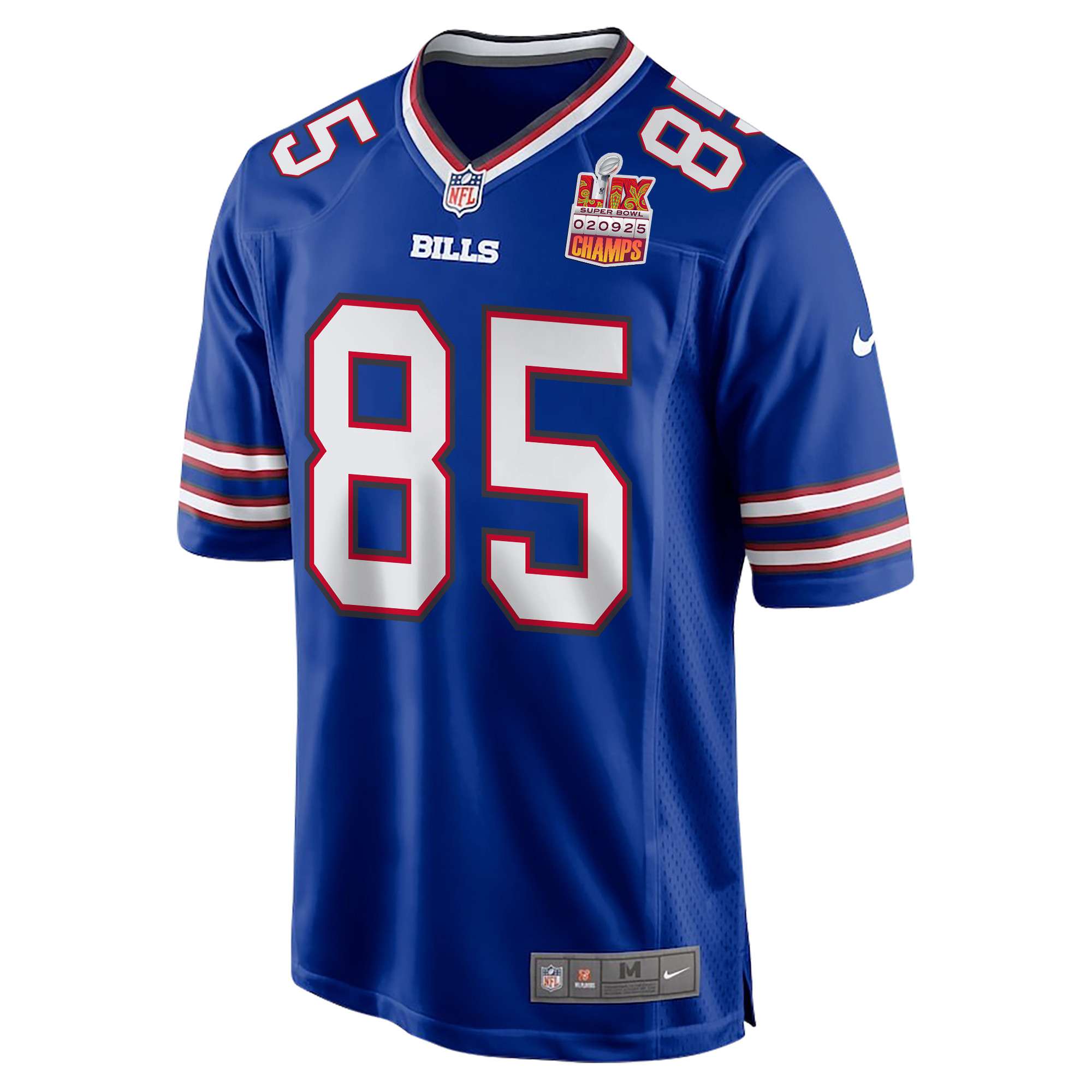 Quintin Morris 85 Buffalo Bills Super Bowl LIX Champions Patch Game Royal NFL Jersey Men's