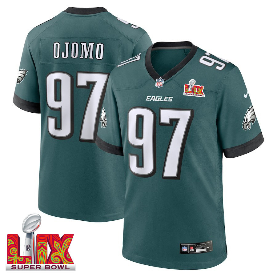 Moro Ojomo #97 Philadelphia Eagles Super Bowl LIX Midnight Green NFL Jersey Men's