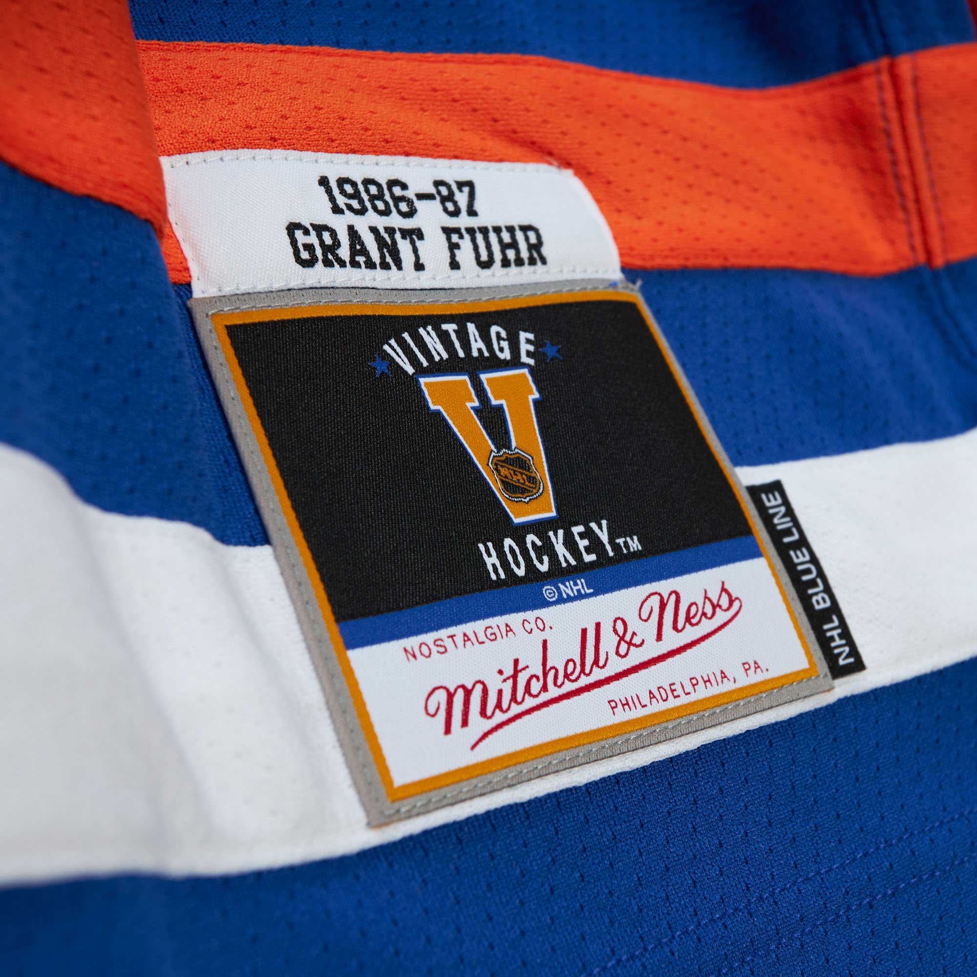 Edmonton Oilers Grant Fuhr Mitchell Ness Royal 1986/87 Blue Line Player NHL Jersey Men's