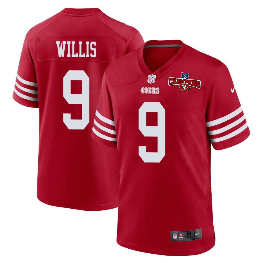 Brayden Willis 9 San Francisco 49ers NFC Champions Patch Game Scarlet NFL Jersey Men's