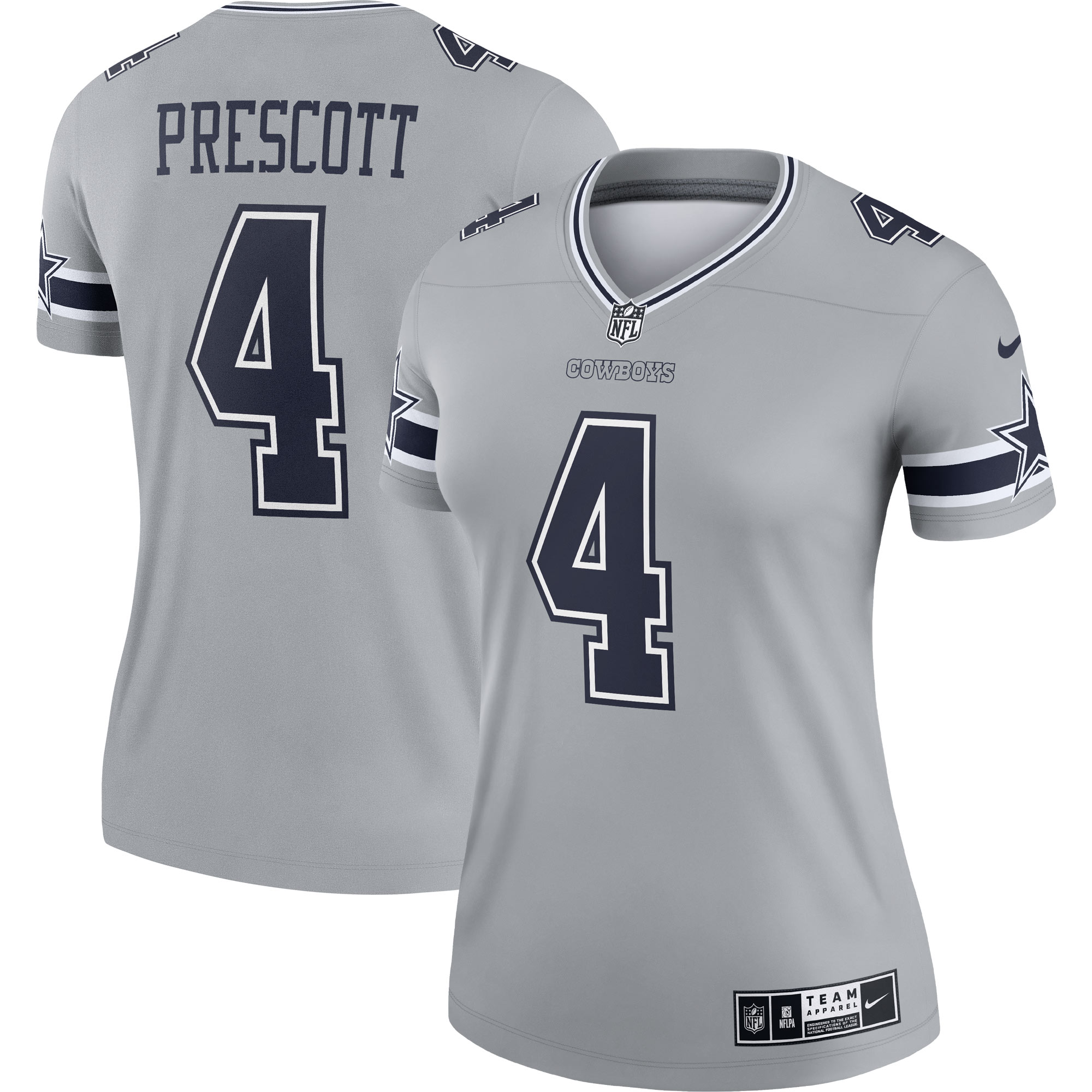 Dallas Cowboys Dak Prescott Gray Inverted Legend Player Performance Top NFL Jersey Women's
