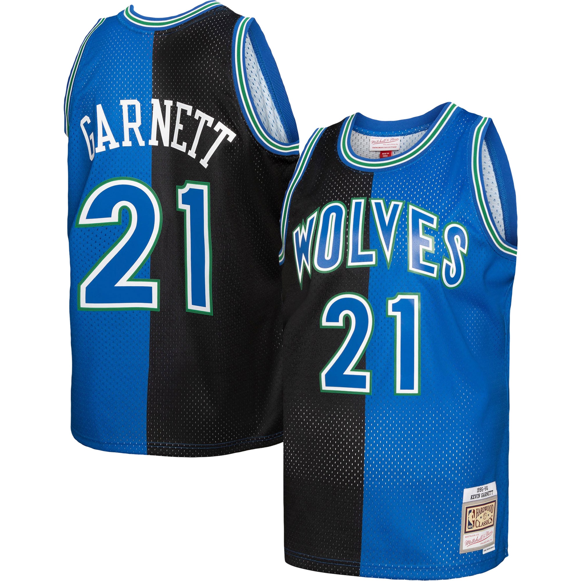 Mitchell Ness Kevin Garnett Black/Blue Minnesota Timberwolves Hardwood Classics 1995/96 Split Swingman NBA Jersey Men's