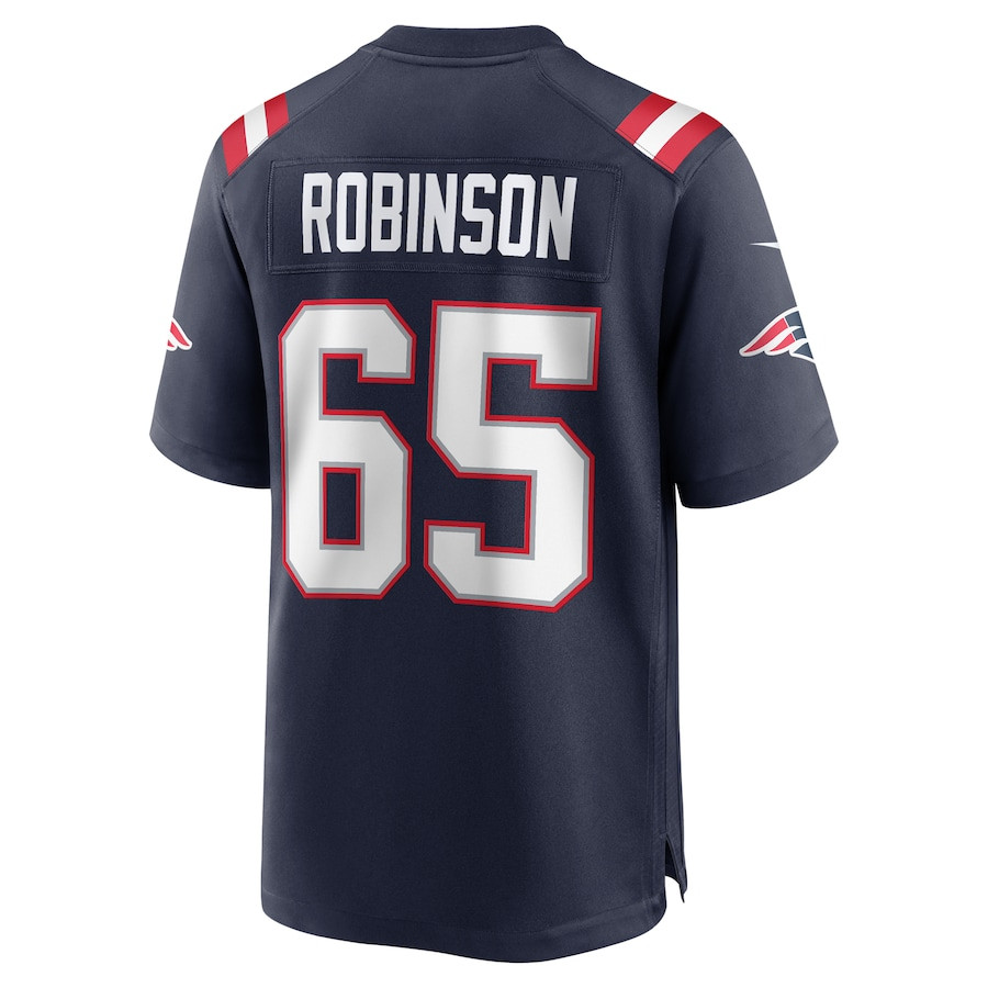 Tyrese Robinson 65 New England Patriots Game Navy NFL Jersey Men's