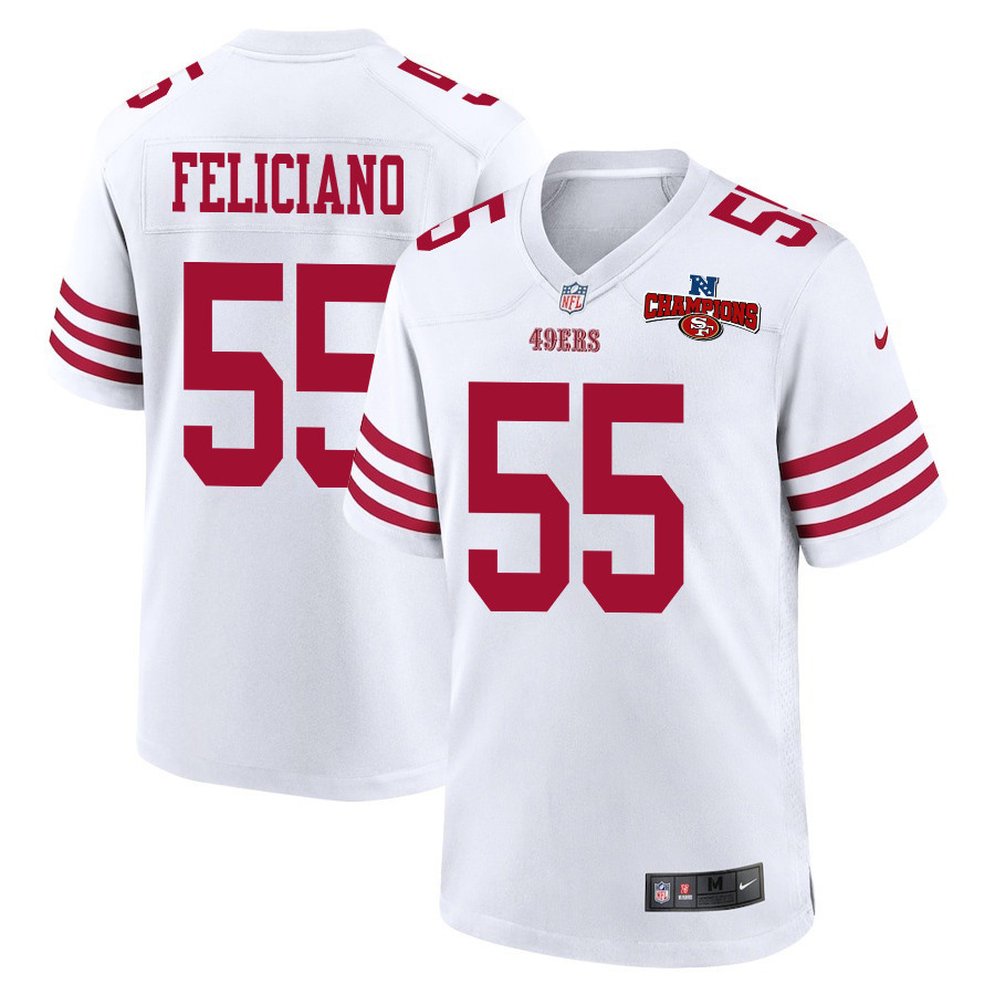 Jon Feliciano 55 San Francisco 49ers NFC Champions Patch Game White NFL Jersey Men's