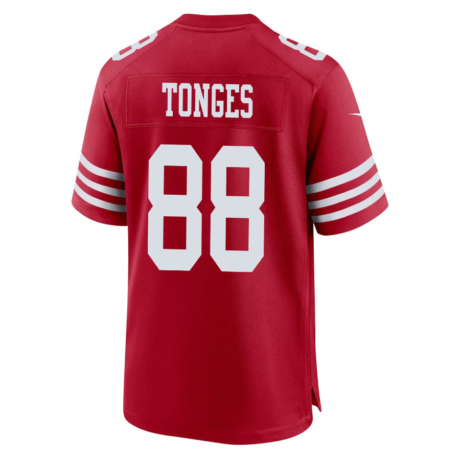 Jake Tonges 88 San Francisco 49ers NFC Champions Patch Game Scarlet NFL Jersey Men's
