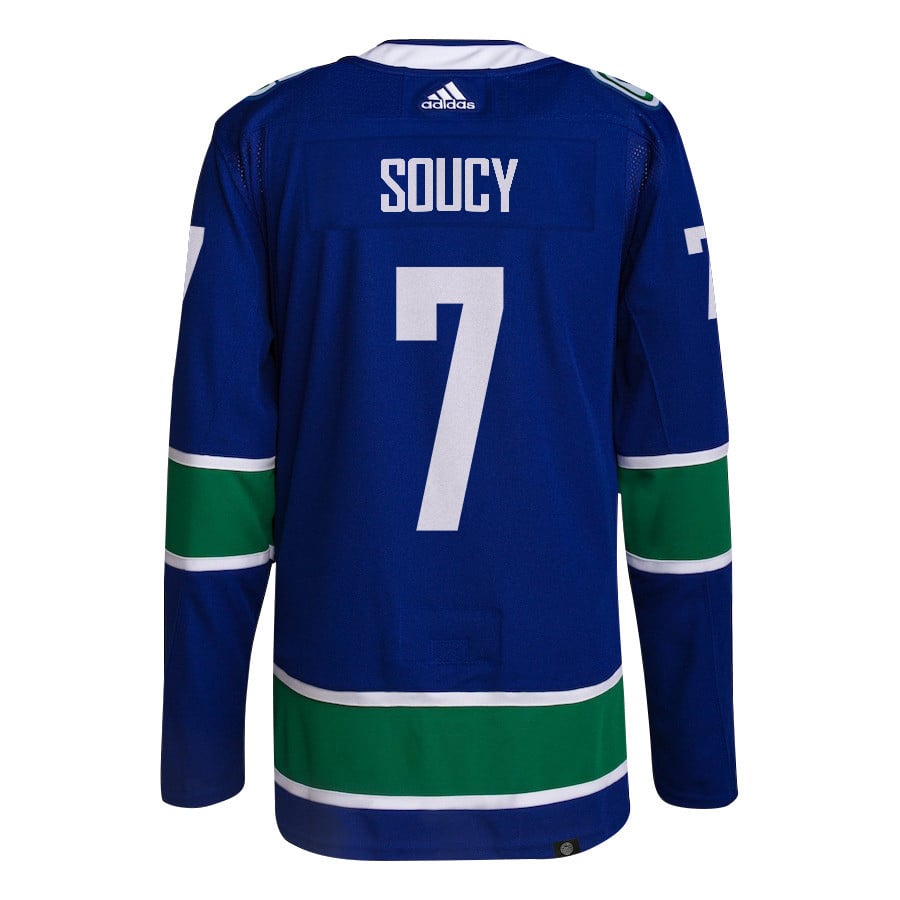 Carson Soucy 7 Vancouver Canucks 2024 Playoffs Patch Home Blue NHL Jersey Men's