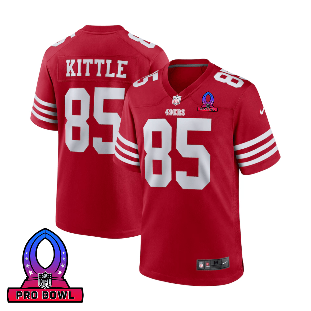 George Kittle 85 San Francisco 49ers 2025 Pro Bowl Patch Game Scarlet NFL Jersey Men's