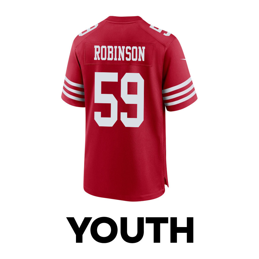 Curtis Robinson 59 San Francisco 49ers Super Bowl LVIII Patch Game Scarlet NFL Jersey Youth