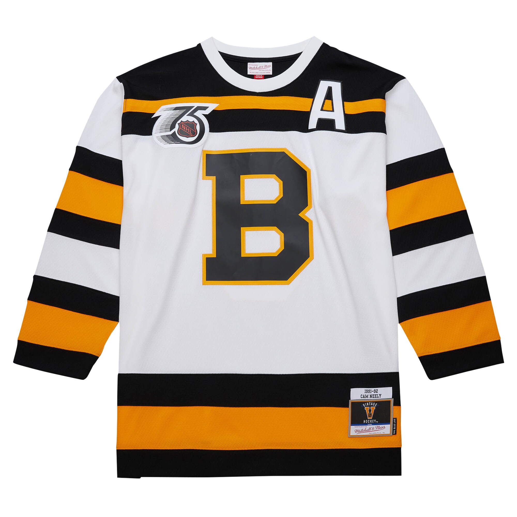 Boston Bruins Cam Neely Mitchell Ness White 1991/92 Alternate Captain Blue Line Player NHL Jersey Men's