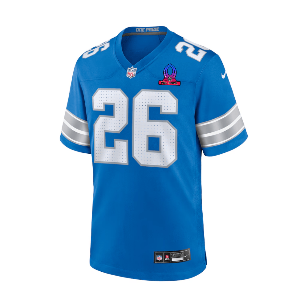 Jahmyr Gibbs 26 Detroit Lions 2025 Pro Bowl Patch Game Blue NFL Jersey Men's