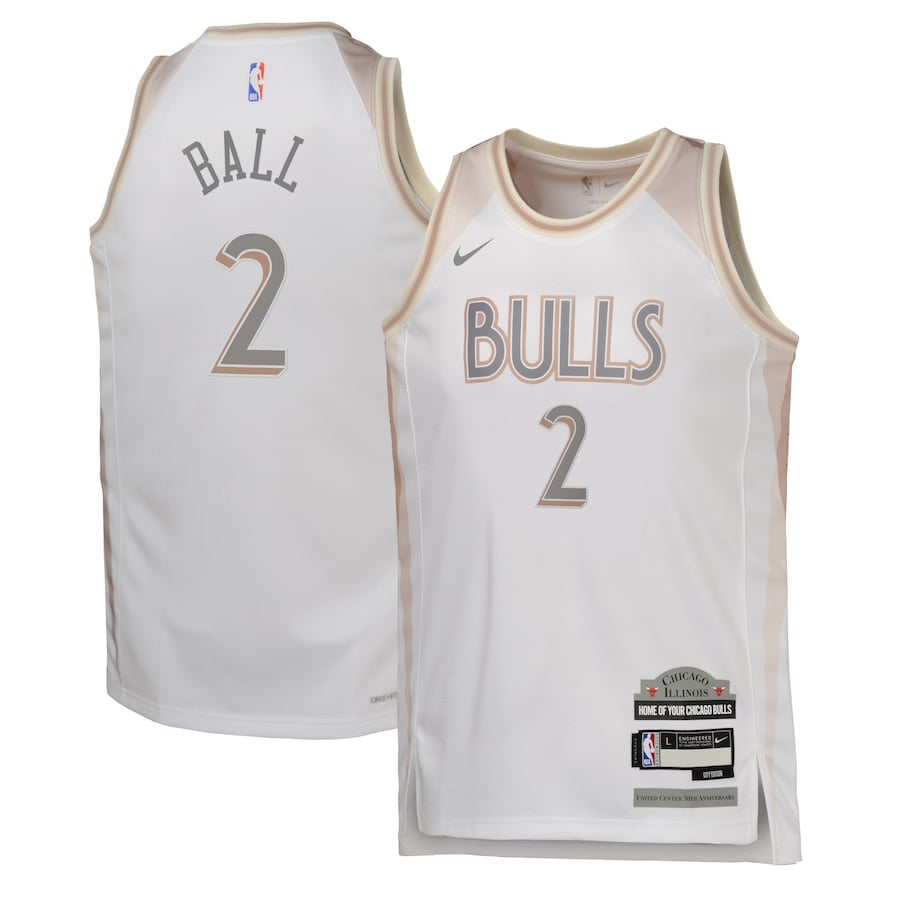 Lonzo Ball 2 Chicago Bulls 2024/25 Swingman Playe City Editio White NBA Jersey Youth
