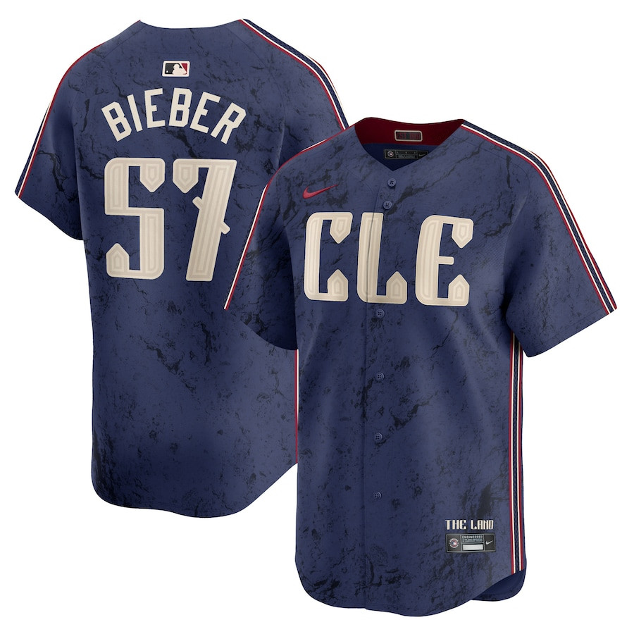 Shane Bieber 57 Cleveland Guardians 2024 City Connect Limited Navy MLB Jersey Men's