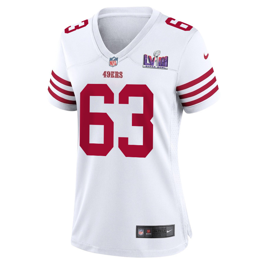 Nick Zakelj 63 San Francisco 49ers Super Bowl LVIII Patch Game White NFL Jersey Women's
